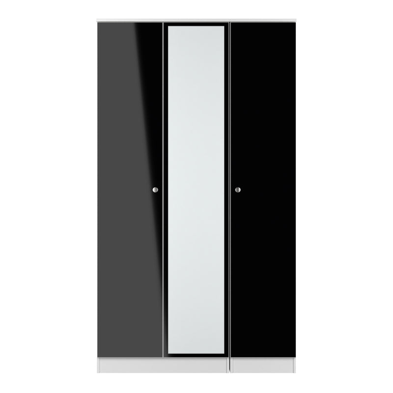 Yarmouth Tall Triple Mirrored Wardrobe in Black & White Matt - Ready Assembled