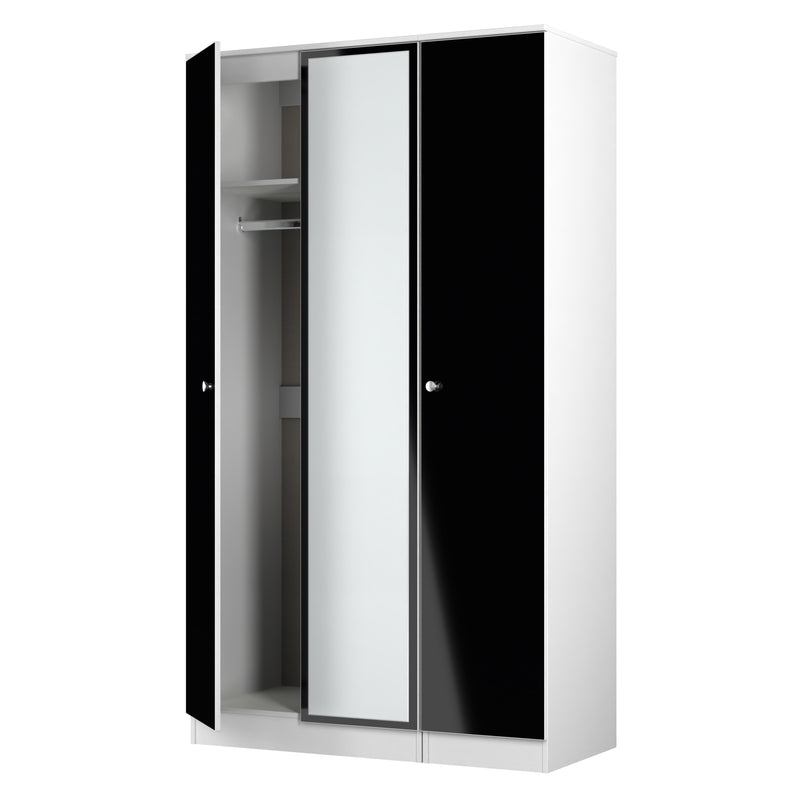 Yarmouth Tall Triple Mirrored Wardrobe in Black & White Matt - Ready Assembled