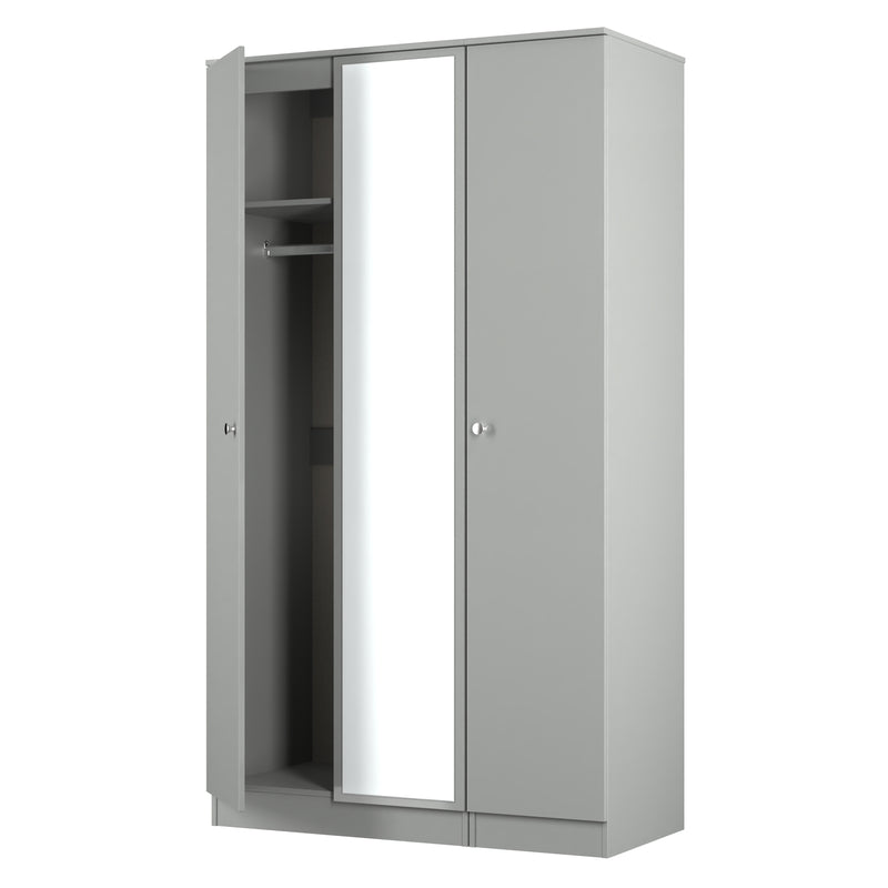 Yarmouth Tall Triple Mirrored Wardrobe in Uniform Grey & Dusk Grey - Ready Assembled