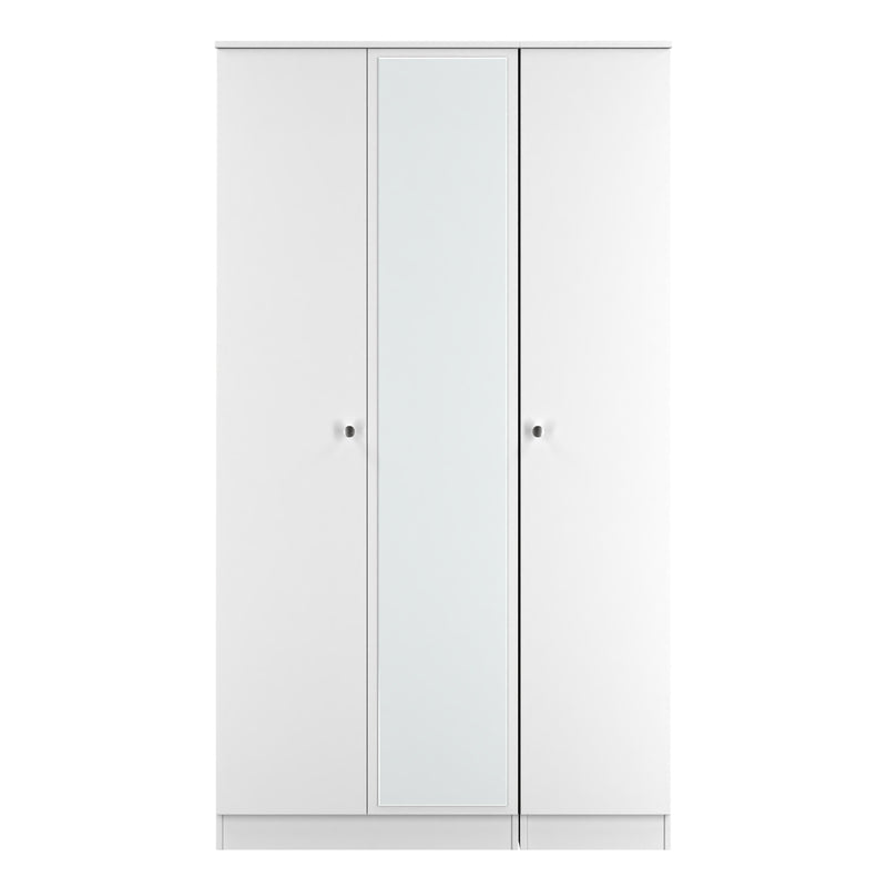 Yarmouth Tall Triple Mirrored Wardrobe in White & White Matt - Ready Assembled