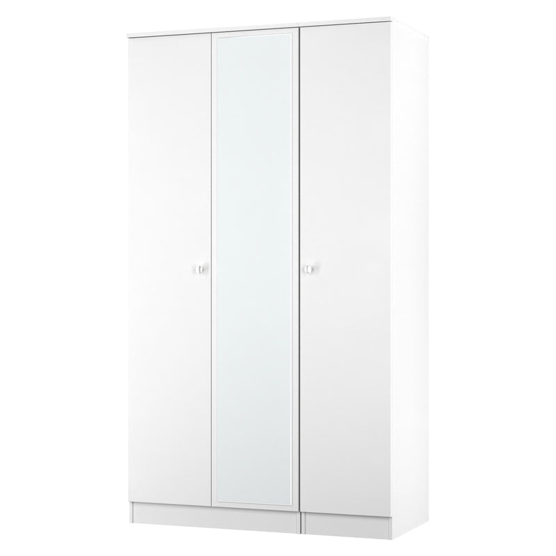 Yarmouth Tall Triple Mirrored Wardrobe in White & White Matt - Ready Assembled