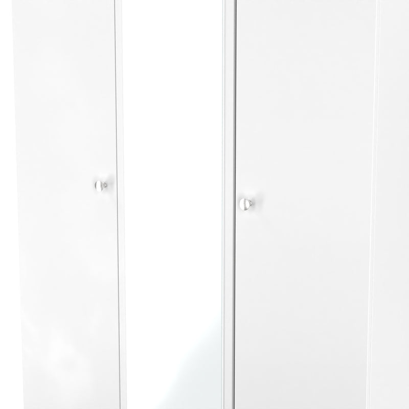 Yarmouth Tall Triple Mirrored Wardrobe in White & White Matt - Ready Assembled