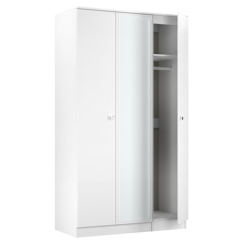 Yarmouth Tall Triple Mirrored Wardrobe in White & White Matt - Ready Assembled