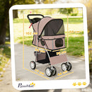 PawHut Pet Stroller Carrier Foldable Deluxe Walk Travel Dog, Brown