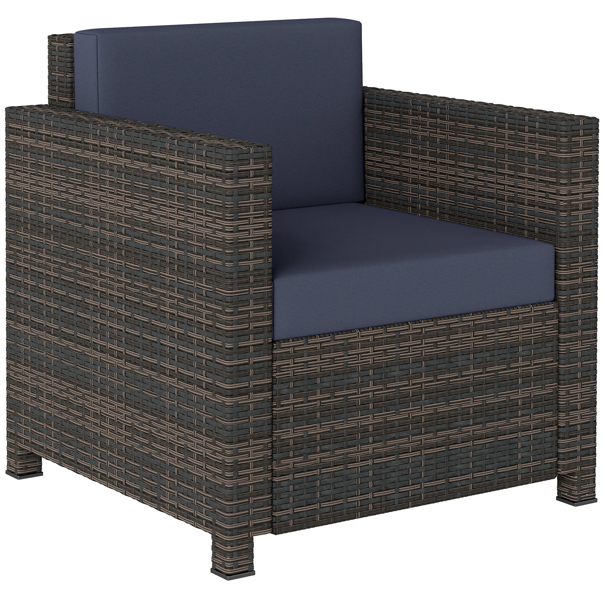 Outsunny Rattan Garden Armchair, Cushioned Single Rattan Chair, Brown/