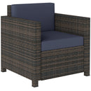 Outsunny Rattan Garden Armchair, Cushioned Single Rattan Chair, Brown/Blue