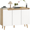 HOMCOM Sideboard Storage Cabinet With 5 Rubberwood Legs, White And Oak