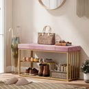 HOMCOM Shoe Storage Bench with Seat Cushion Tufted Shoe Rack Bench Pink