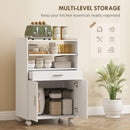 HOMCOM Kitchen Trolley with Wheels, Modern Mobile Microwave Stand, White