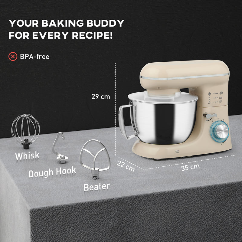 HOMCOM Electric Stand Mixer, 4.5L Food Mixer with Dough Hook, Whisk