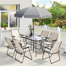 Outsunny 8 Piece Garden Dining Set With 6 Folding Chairs And Umbrella, Cream