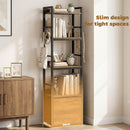 HOMCOM 4-Tier Bookshelf, Shelving Unit with Drawer, 8 Hooks, Rustic Brown