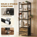 HOMCOM 4-Tier Bookshelf, Shelving Unit with Drawer, 8 Hooks, Rustic Brown