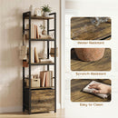 HOMCOM 4-Tier Bookshelf, Shelving Unit with Drawer, 8 Hooks, Rustic Brown