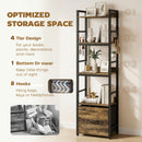 HOMCOM 4-Tier Bookshelf, Shelving Unit with Drawer, 8 Hooks, Rustic Brown