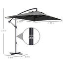 Outsunny 3 m Cantilever Parasol with Cross Base, Crank Handle, 6 Ribs