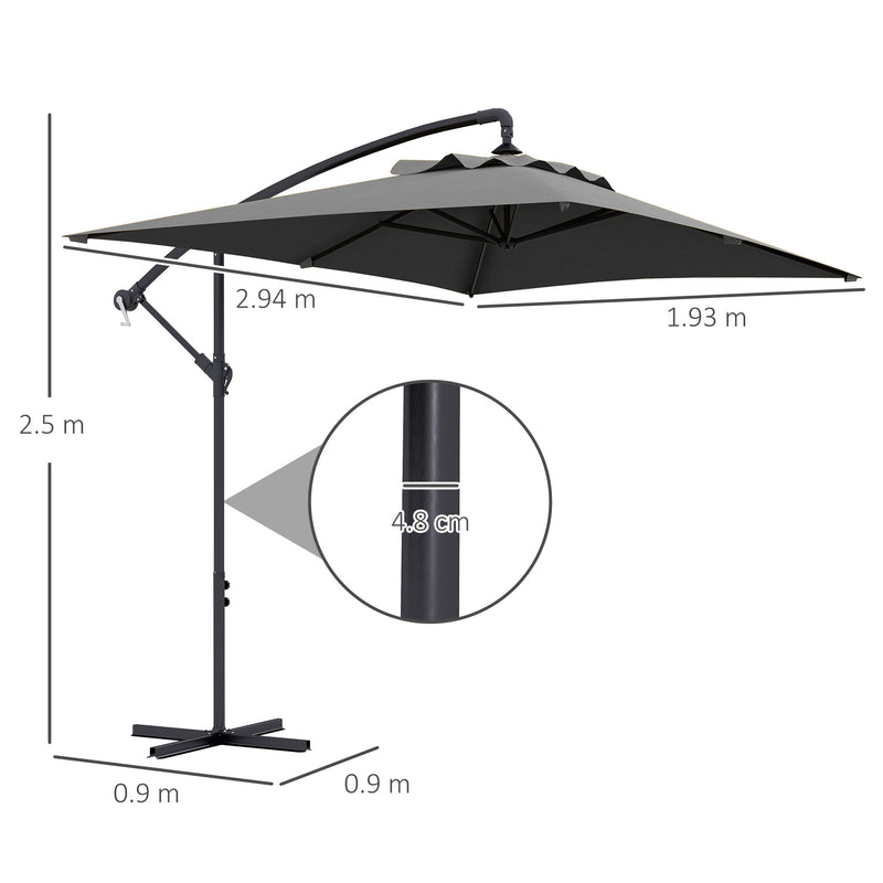 Outsunny 3 m Cantilever Parasol with Cross Base, Crank Handle, 6 Ribs