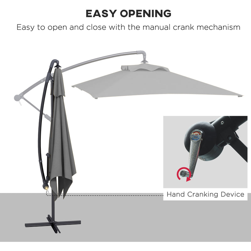 Outsunny 3 m Cantilever Parasol with Cross Base, Crank Handle, 6 Ribs