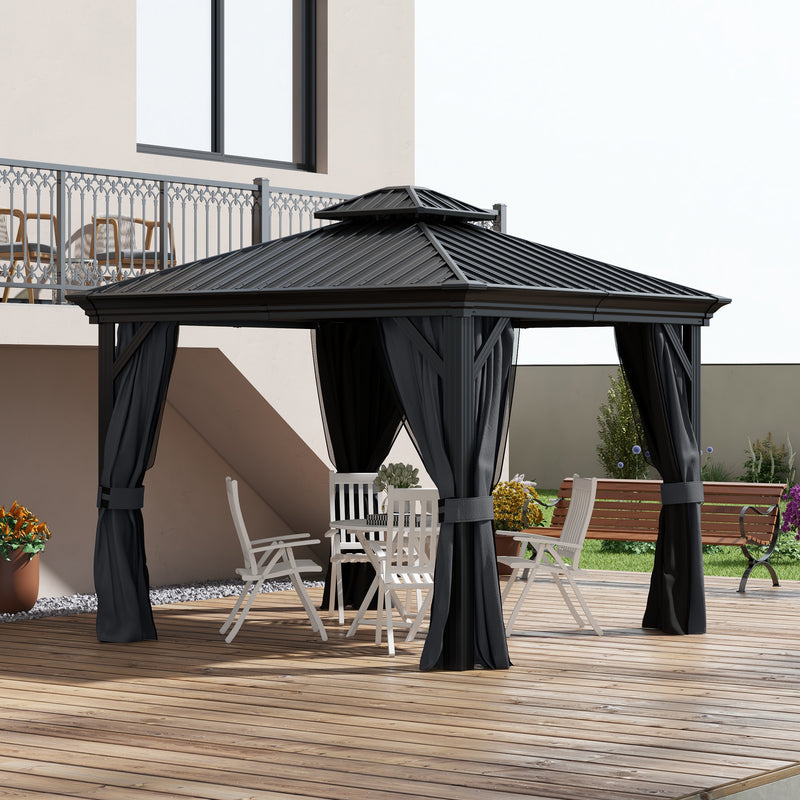 Outsunny 3 X 3.7m Aluminium Hardtop Gazebo Canopy 2 Tier Roof