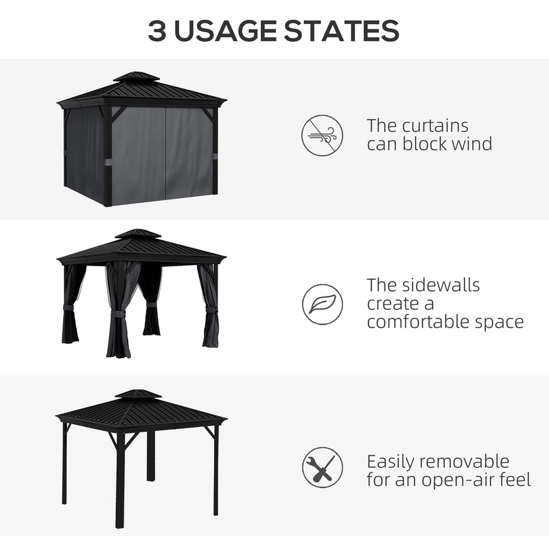 Outsunny 3 X 3.7m Aluminium Hardtop Gazebo Canopy 2 Tier Roof