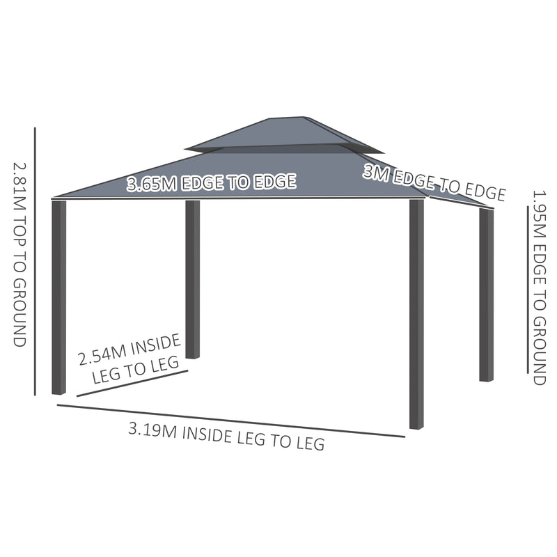 Outsunny 3 X 3.7m Aluminium Hardtop Gazebo Canopy 2 Tier Roof