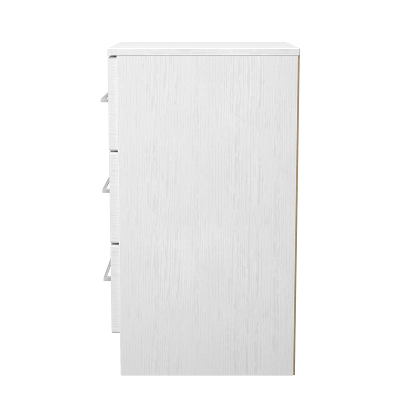 Malton Ready Assembled 3 Drawer Bedside Cabinet in White Ash