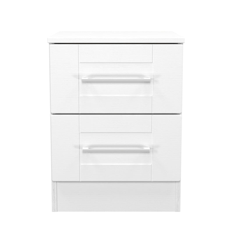Malton Ready Assembled 2 Drawer Bedside Cabinet in White Ash