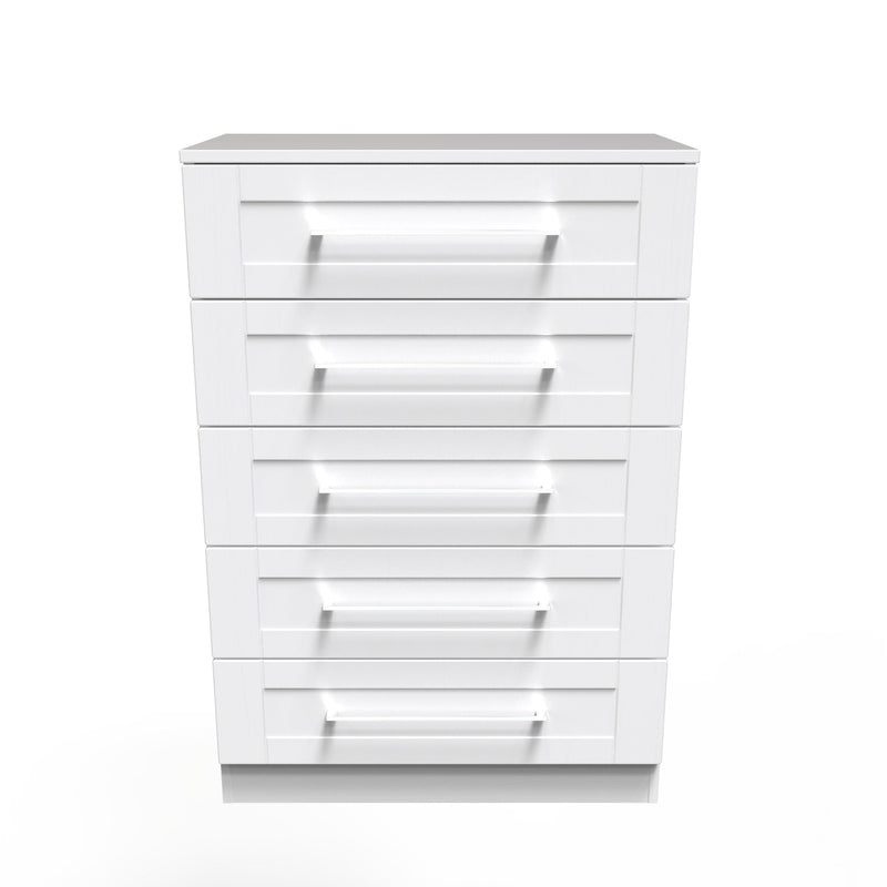 Malton Ready Assembled 5 Drawer Chest in White Ash