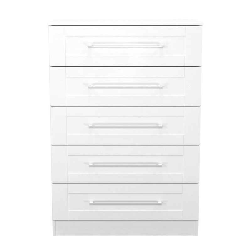 Malton Ready Assembled 5 Drawer Chest in White Ash