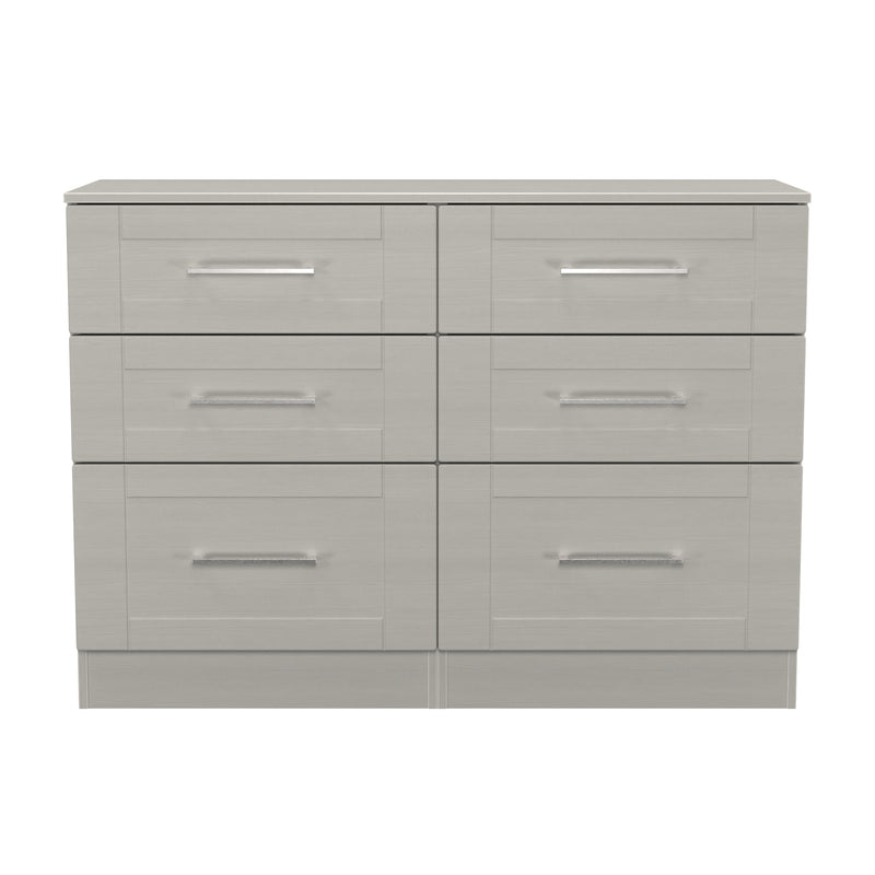 Malton Ready Assembled 6 Drawer Wide Chest in Grey Ash