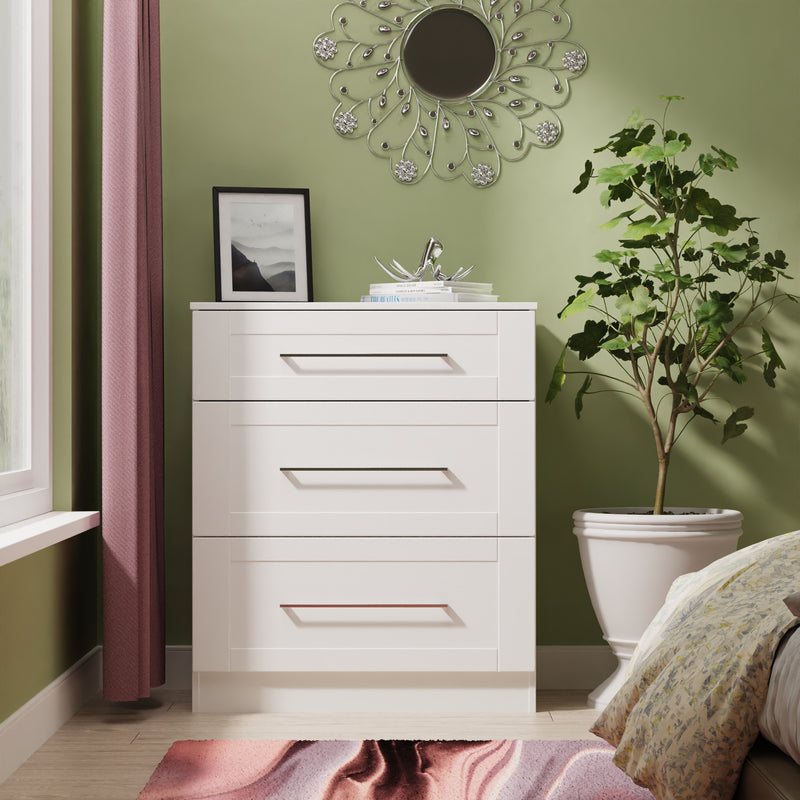 Malton Ready Assembled 3 Drawer Deep Chest in White Ash
