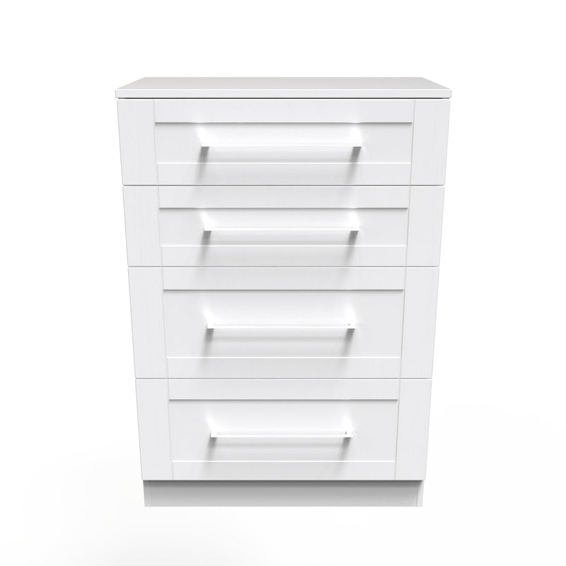 Malton Ready Assembled 4 Drawer Deep Chest in White Ash