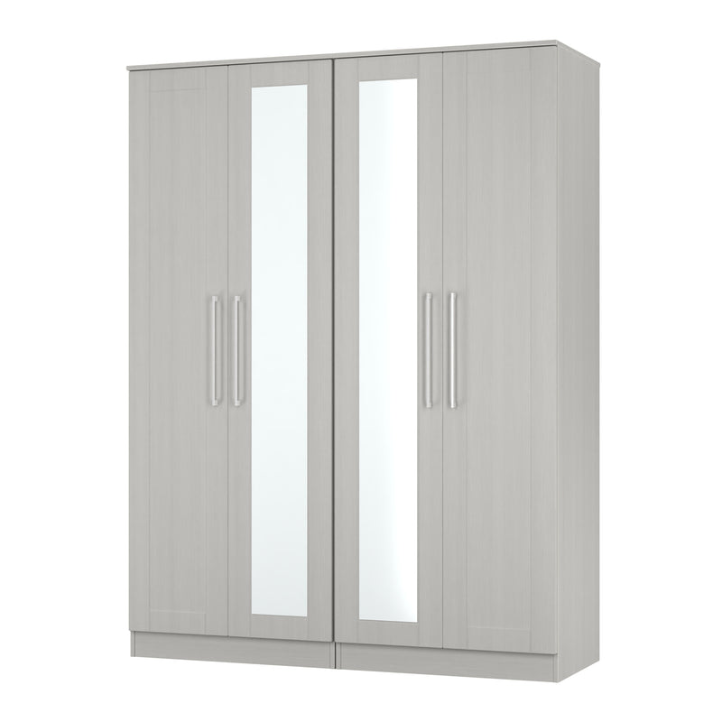 Malton Ready Assembled Tall 4 Door 2 Centre Mirrors in Grey Ash