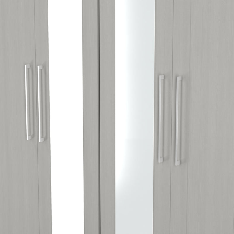 Malton Ready Assembled Tall 4 Door 2 Centre Mirrors in Grey Ash
