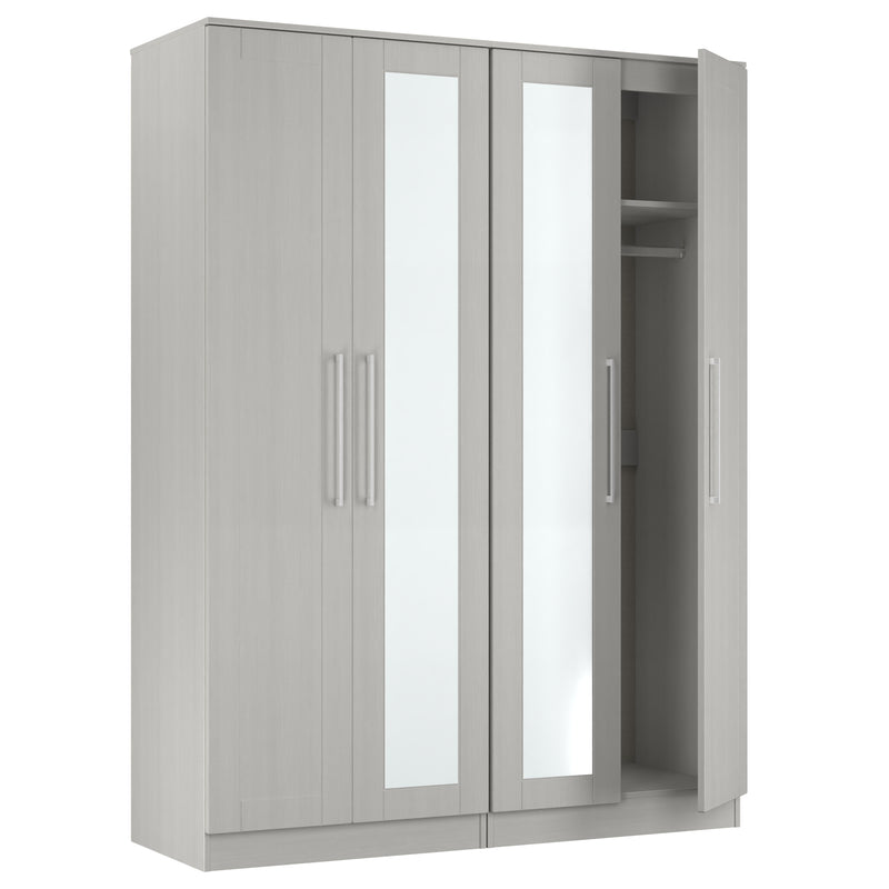 Malton Ready Assembled Tall 4 Door 2 Centre Mirrors in Grey Ash
