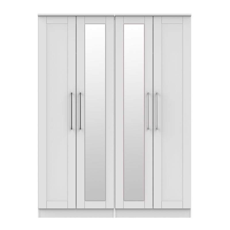 Malton Ready Assembled Tall 4 Door 2 Centre Mirrors in Grey Ash