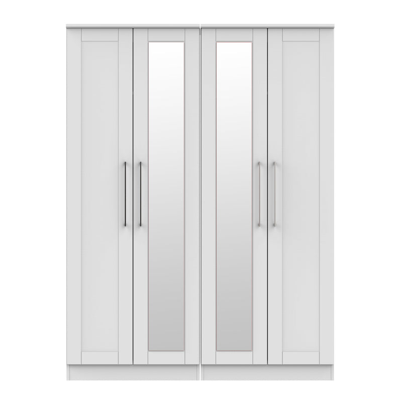 Malton Ready Assembled Tall 4 Door 2 Centre Mirrors in Grey Ash