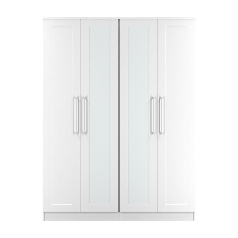 Malton Ready Assembled Tall 4 Door 2 Centre Mirrors In White Ash