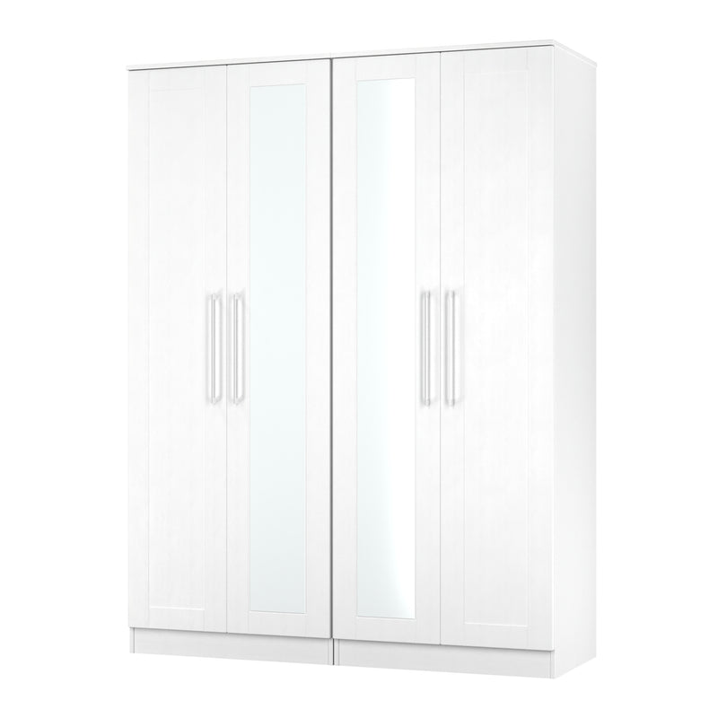 Malton Ready Assembled Tall 4 Door 2 Centre Mirrors In White Ash
