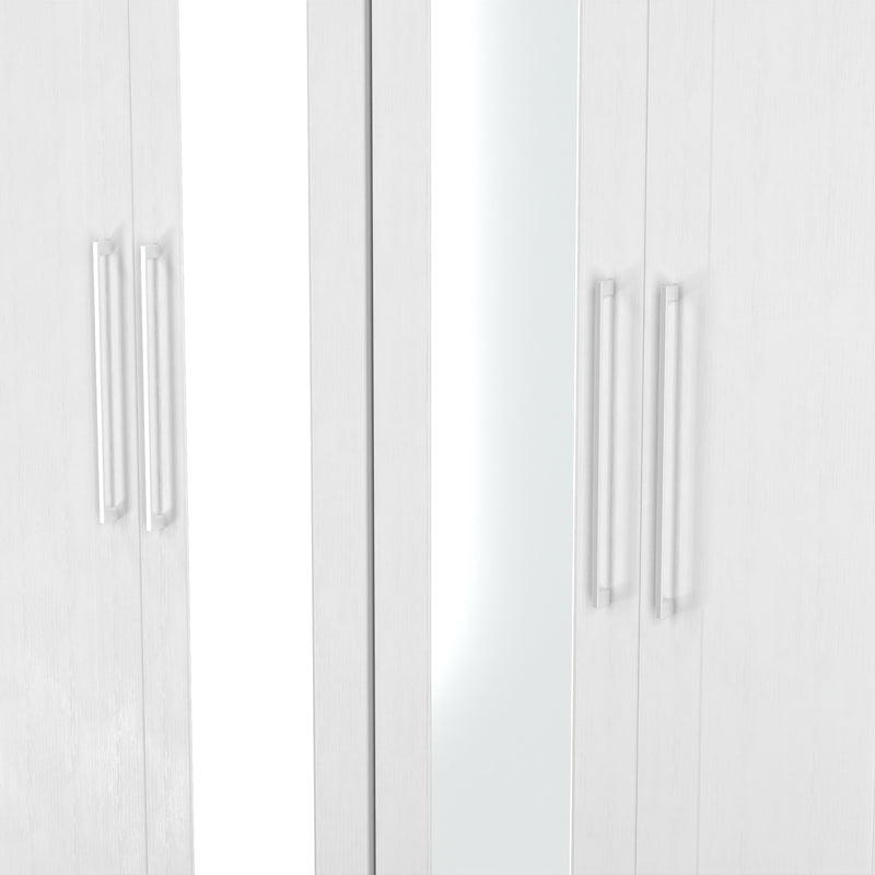 Malton Ready Assembled Tall 4 Door 2 Centre Mirrors In White Ash