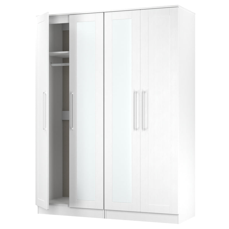 Malton Ready Assembled Tall 4 Door 2 Centre Mirrors In White Ash