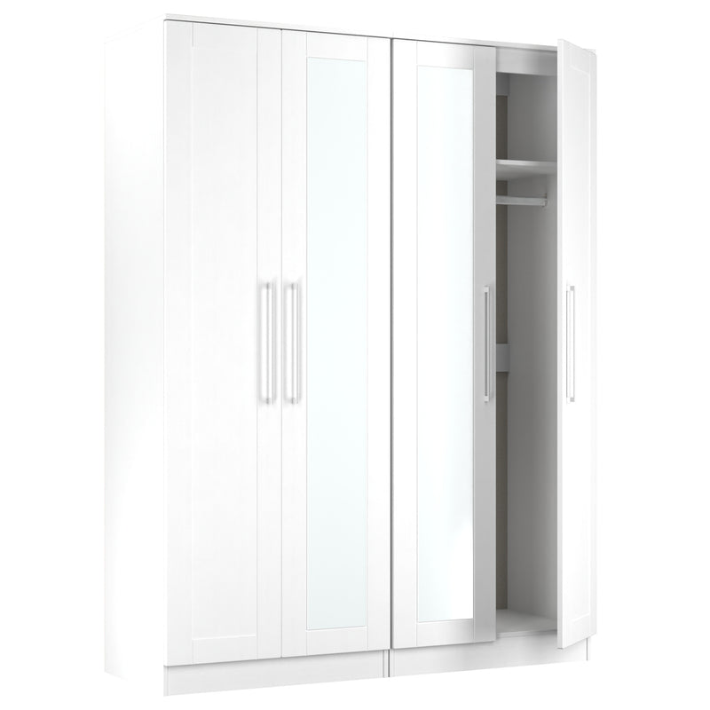 Malton Ready Assembled Tall 4 Door 2 Centre Mirrors In White Ash