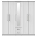Malton Ready Assembled Tall 5 Door 2 Drawer 1 Mirror Wardrobe in Grey Ash