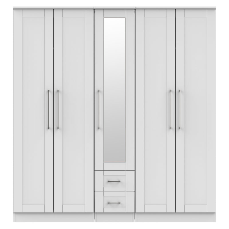 Malton Ready Assembled Tall 5 Door 2 Drawer 1 Mirror Wardrobe in Grey Ash