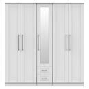 Malton Ready Assembled Tall 5 Door 2 Drawer 1 Mirror Wardrobe in Grey Ash