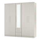 Malton Ready Assembled Tall 5 Door 2 Drawer 1 Mirror Wardrobe in Grey Ash
