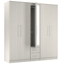Malton Ready Assembled Tall 5 Door 2 Drawer 1 Mirror Wardrobe in Grey Ash