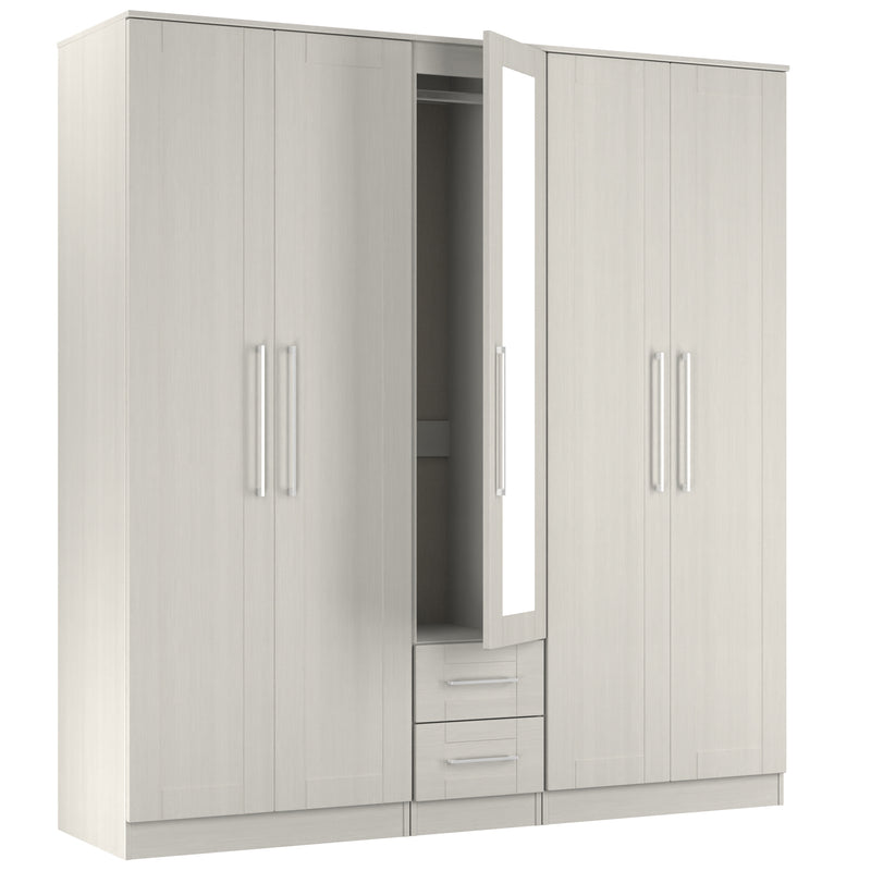 Malton Ready Assembled Tall 5 Door 2 Drawer 1 Mirror Wardrobe in Grey Ash