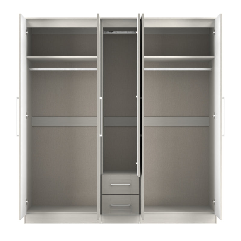 Malton Ready Assembled Tall 5 Door 2 Drawer 1 Mirror Wardrobe in Grey Ash