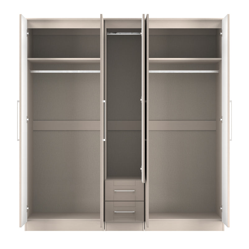 Malton Ready Assembled Tall 5 Door 2 Drawer 1 Mirror Wardrobe in Kashmir Ash